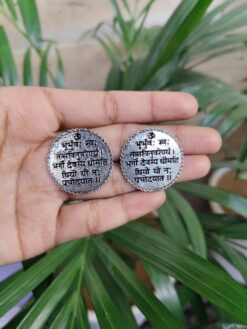 Silver Plated Mantra Design Earrings for Women with Traditional Spiritual Ethnic Style