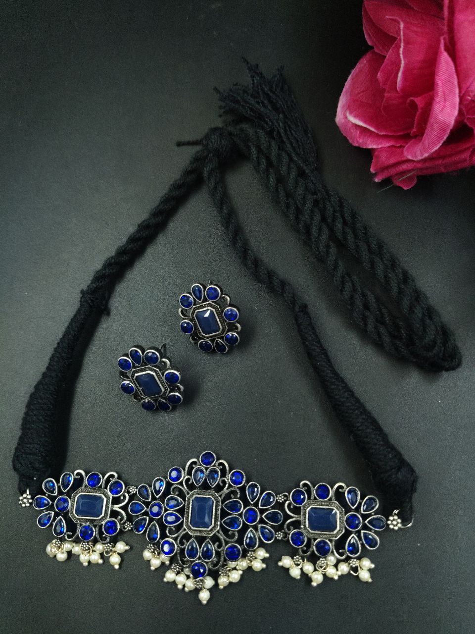 Stone Work Thread Choker Necklace for Women Traditional Ethnic Partywear Jewelry 1 Stone Work Thread Choker Necklace for Women Traditional Ethnic Partywear Jewelry