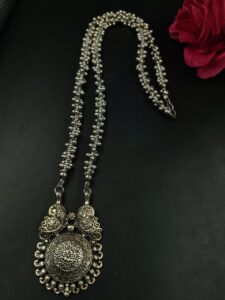Peacock Design Silver Plated Oxidized German Silver Pendant Necklace for Women Traditional Ethnic Jewelry