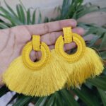 Boho Yellow Thread Tassel Hoop Earrings in Trendy and Stylish Tassel Design