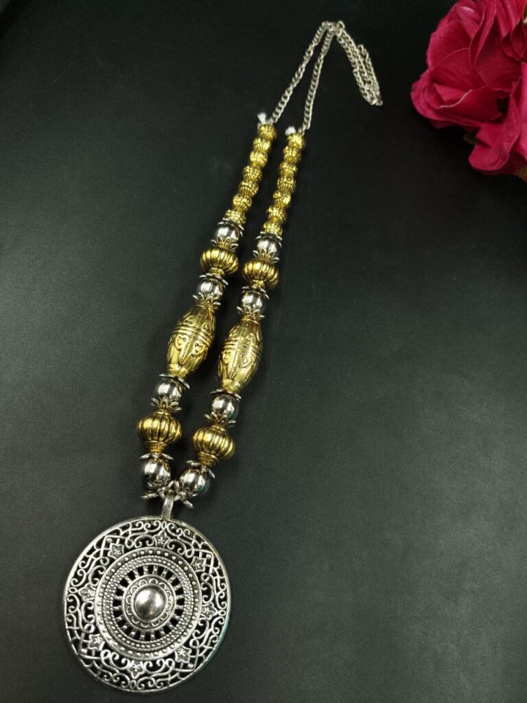 Two Tone Oxidized German Silver Necklace for Women Traditional Ethnic Jewelry