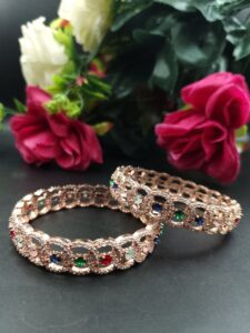 Gold Plated AD Stone Work Amazing Bangle for Women Elegant Partywear Jewelry