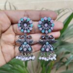 Graceful Peacock Design Silver Plated Dangler Earrings with Stone and Pearl Work