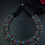 German Silver Stone Thread Choker Necklace for Women with Traditional Ethnic Style