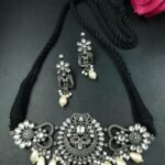 Silver Plated Beautiful Peacock Design Thread Necklace with Elegant Stone and Pearl Work