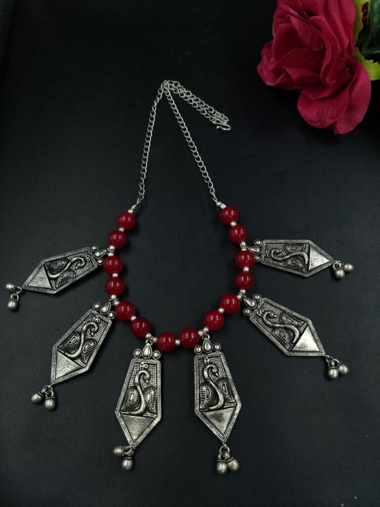 Ghungroo Peacock Design Oxidized German Silver Chain Necklace for Women Traditional Ethnic Jewelry