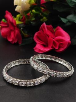 Fashionable Silver Plated AD Bangle for Women Elegant Partywear Jewelry