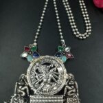 Religious Stone & Pearl Work Jhumki German Silver Necklace for Women Traditional Ethnic Jewelry - "Multi"