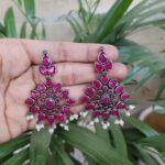 Silver Plated Dangler Earrings with Beautiful Stone and Pearl Detailing for Women