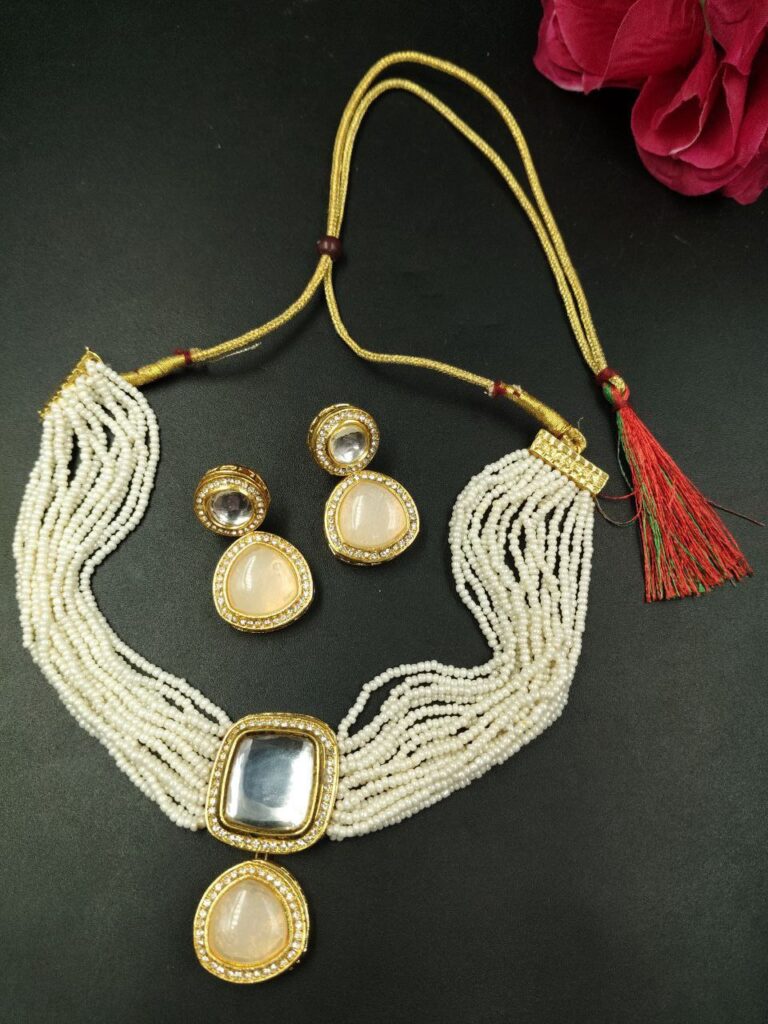Kundan Meena Gold Plated Necklace Set for Women Traditional Wedding Partywear Jewelry Collection
