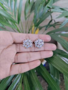 Gold Plated Crystal Floral Stud Earrings with Elegant Flower Design for Women