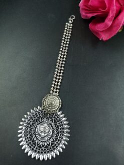 Silver Plated Maa Durga Religious Maang Teeka with Traditional Flower Design