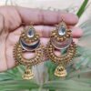 Traditional Chandbali Hanging Jhumka Earrings with Intricate Stone Work Art Design