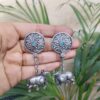 Spiritual Floral Art Silver Replica Oxidized Dangler Earrings with Intricate Stone Work