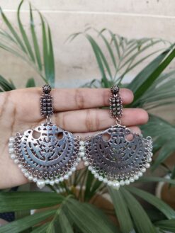 Antique Look German Silver Dangler Earrings with Elegant Pearl Work Design