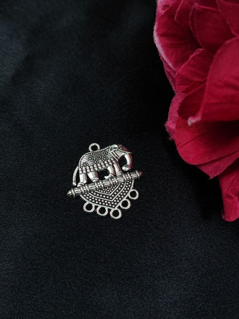 Elephant Design German Silver Charm with Pearl Work Raw Material for DIY Jewelry Making