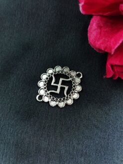 Round Flower Design Religious Swastik Symbol German Silver Charm Raw Material