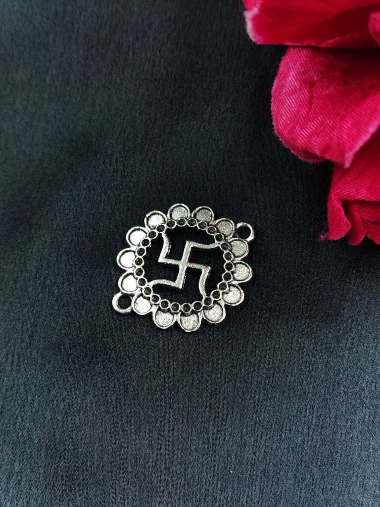 Round Flower Design Religious Swastik Symbol German Silver Charm Raw Material