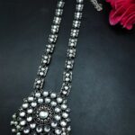 Flower Design Silver Plated Ethnic Necklace with Stone and Pearl Work