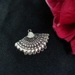 Half Round Design German Silver Charm with Pearl Work Raw Material for DIY Jewelry Making
