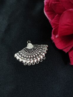 Half Round Design German Silver Charm with Pearl Work Raw Material for DIY Jewelry Making