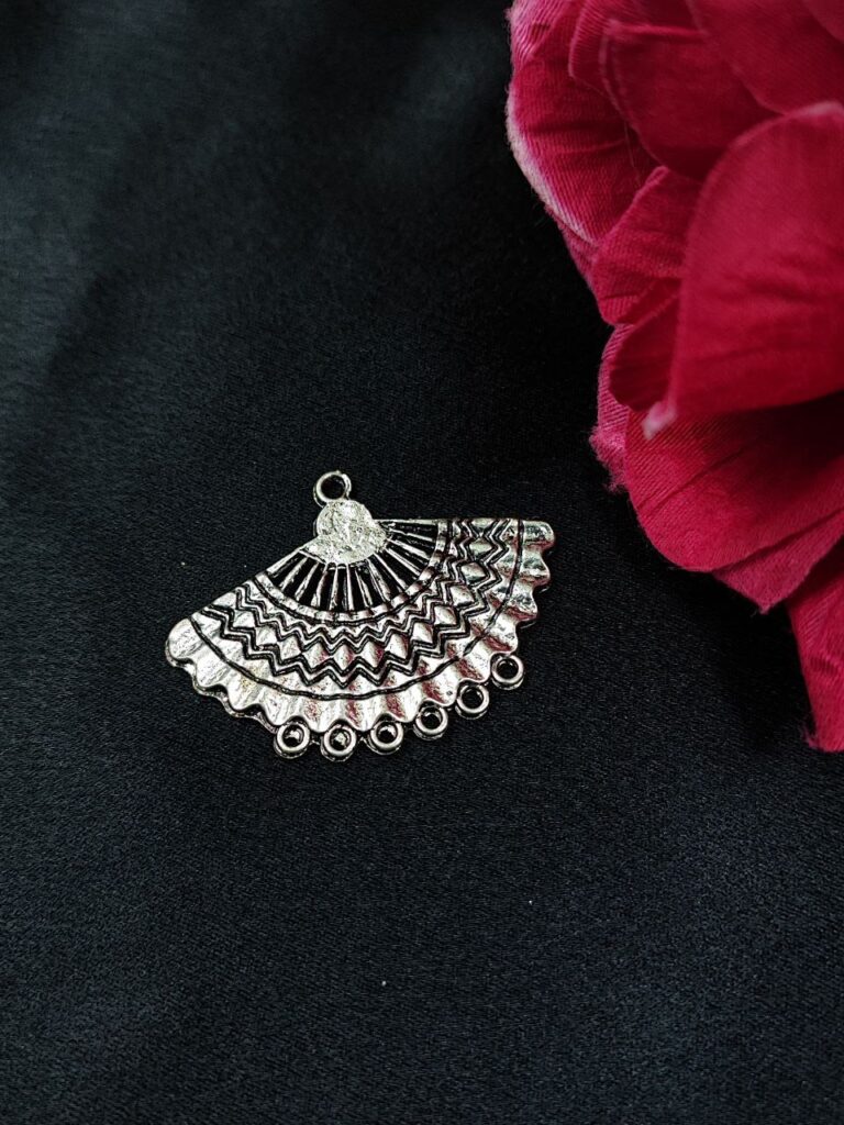 Half Round Design German Silver Charm with Pearl Work Raw Material for DIY Jewelry Making