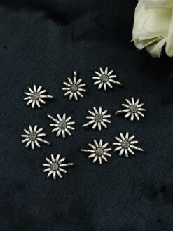 Handcrafted Flowerl Motif German Silver Charm Raw Material for DIY Jewelry Making (10 piece)