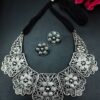 Antique Look Floral Art Silver Plated Thread Necklace with Traditional Elegance