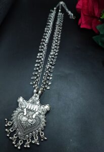 Tribal Look Boho Style Peacock Design Silver Plated Necklace with Ethnic Charm