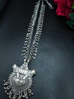 Tribal Look Boho Style Peacock Design Silver Plated Necklace with Ethnic Charm