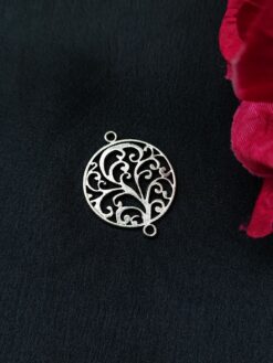 Simple Round Shape Floral Art Ethnic Look German Silver Charm Raw Material