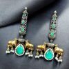 Premium Look Nandi Design Two-Tone Earrings | Stone & Pearl Work Beautiful Statement Jewelry 10 Premium look Nandi design two-tone stone and pearl earrings