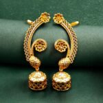 Beautiful Flower Design Gold Plated Jhumka Earcuff | Stone Work Traditional Jewelry - "White"