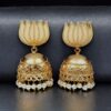 Beautiful Gold Plated Lotus Jhumka Earrings | Pearl Detailing Traditional Dangler Jewelry 6 Gold plated lotus jhumka earrings with pearl detailing