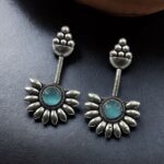 Traditional Silver Plated Monalisa Stone Earrings | Designer Jewelry - "Aqua"