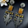 Oxidized silver replica peacock dangler earrings with stone work