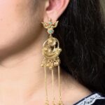 Festive Wear Gold Plated Peacock Dangler Kashmiri Earrings with Flower Design Beautiful Jewelry For Women - "Aqua"
