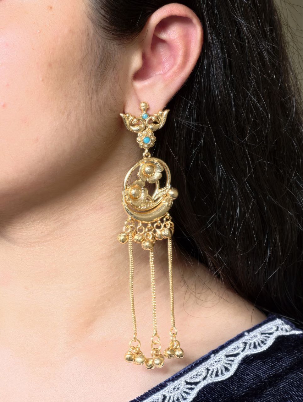 Festive Wear Gold Plated Peacock Dangler Kashmiri Earrings with Flower Design Beautiful Jewelry For Women 2 Gold plated Kashmiri peacock dangler earrings with flower design