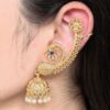 Affordable Design Gold Plated Jhumka Earcuff | Stone & Pearl Traditional Jewelry 9 Gold plated jhumka earcuff with stone and pearl work