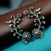 Traditional Look Flower Design Earcuff | Silver Replica Stone & Pearl Work Beautiful Jewelry For Girls 8 Silver replica flower design earcuff with stone and pearl work