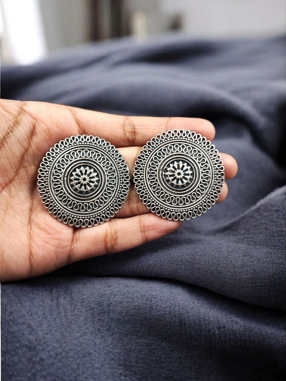 Beautiful Design Oxidized Stud Earrings | Silver Replica Daily Use Jewelry 4 Beautiful design oxidized silver replica stud earrings