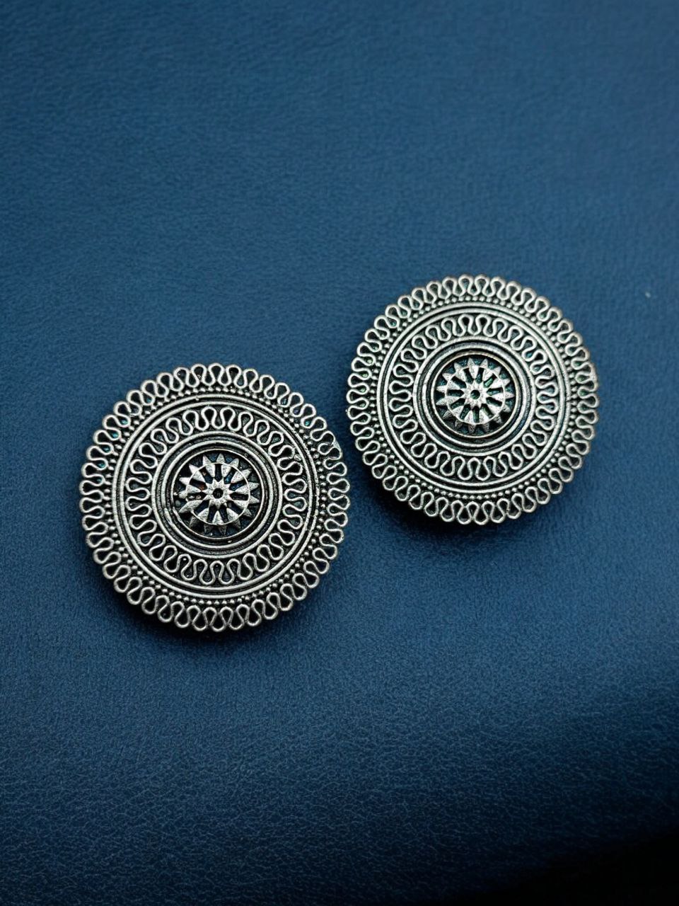 Beautiful Design Oxidized Stud Earrings | Silver Replica Daily Use Jewelry 2 Beautiful design oxidized silver replica stud earrings