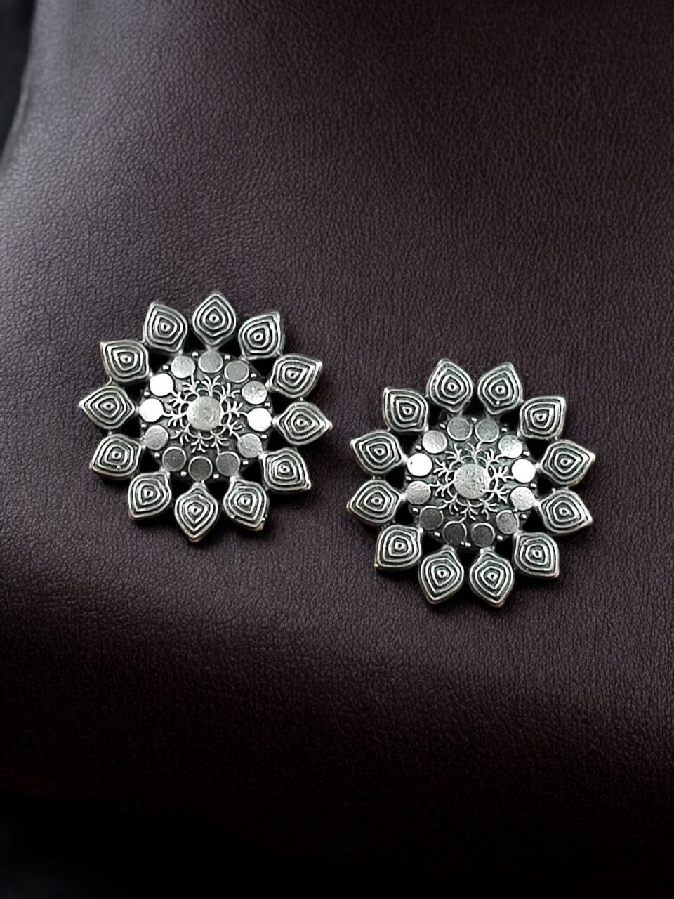 Lightweight Flower Design Earrings | Best Oxidized Silver Replica Daily Use Stud Jewelry 3 Lightweight flower design earrings oxidized silver replica stud