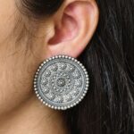 Round Shape Oxidized Stud Earrings | Silver Replica Traditional Amazing Jewelry For Girls