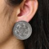 Elegant floral art stud earrings oxidized silver replica stud earrings