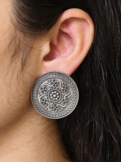 Elegant floral art stud earrings oxidized silver replica stud earrings