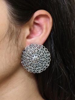 Handcrafted floral art stud earrings oxidized silver replica