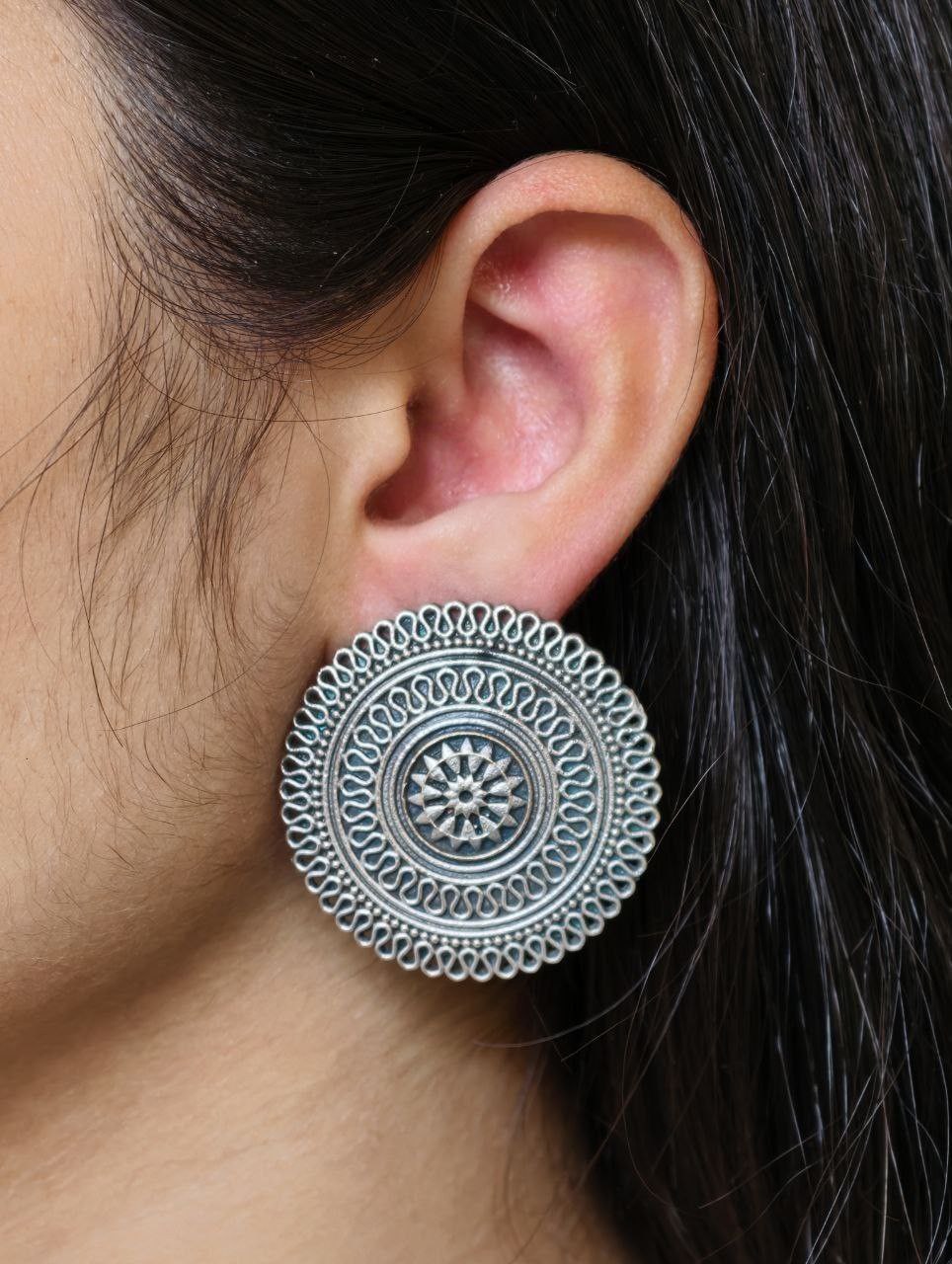 Beautiful Design Oxidized Stud Earrings | Silver Replica Daily Use Jewelry 1 Beautiful design oxidized stud earrings