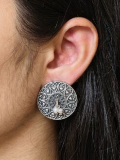 Stylish heart design oxidized silver replica pearl earrings