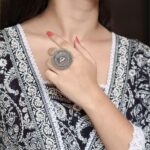 Ethnic Style Round Adjustable Oxidized Ring | Silver Replica Best Pearl Work Jewelry